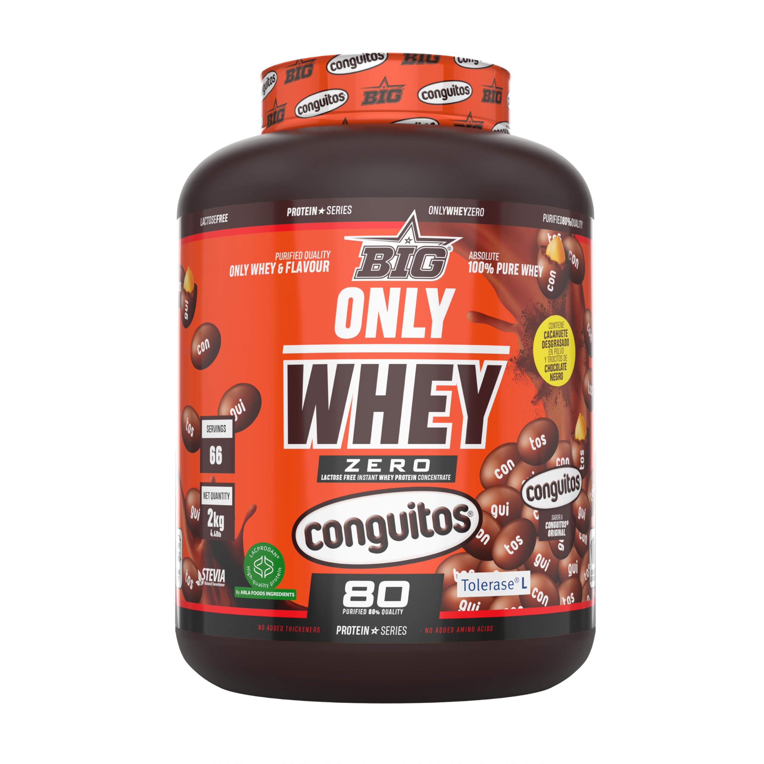 BIG - Proteinas Whey - Proteina en Polvo para Desarrollo de Masa Muscular y Recuperación - Materia Prima Premium - Whey Protein Sin Lactosa, Sin Azúcar, Sin Grumos (2Kg, Cacaolat)