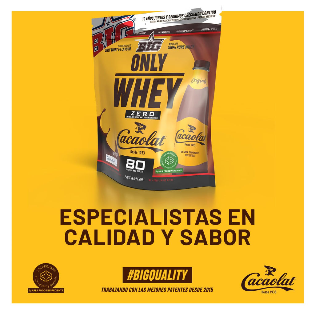 BIG - Proteinas Whey - Proteina en Polvo para Desarrollo de Masa Muscular y Recuperación - Materia Prima Premium - Whey Protein Sin Lactosa, Sin Azúcar, Sin Grumos (2Kg, Cacaolat)