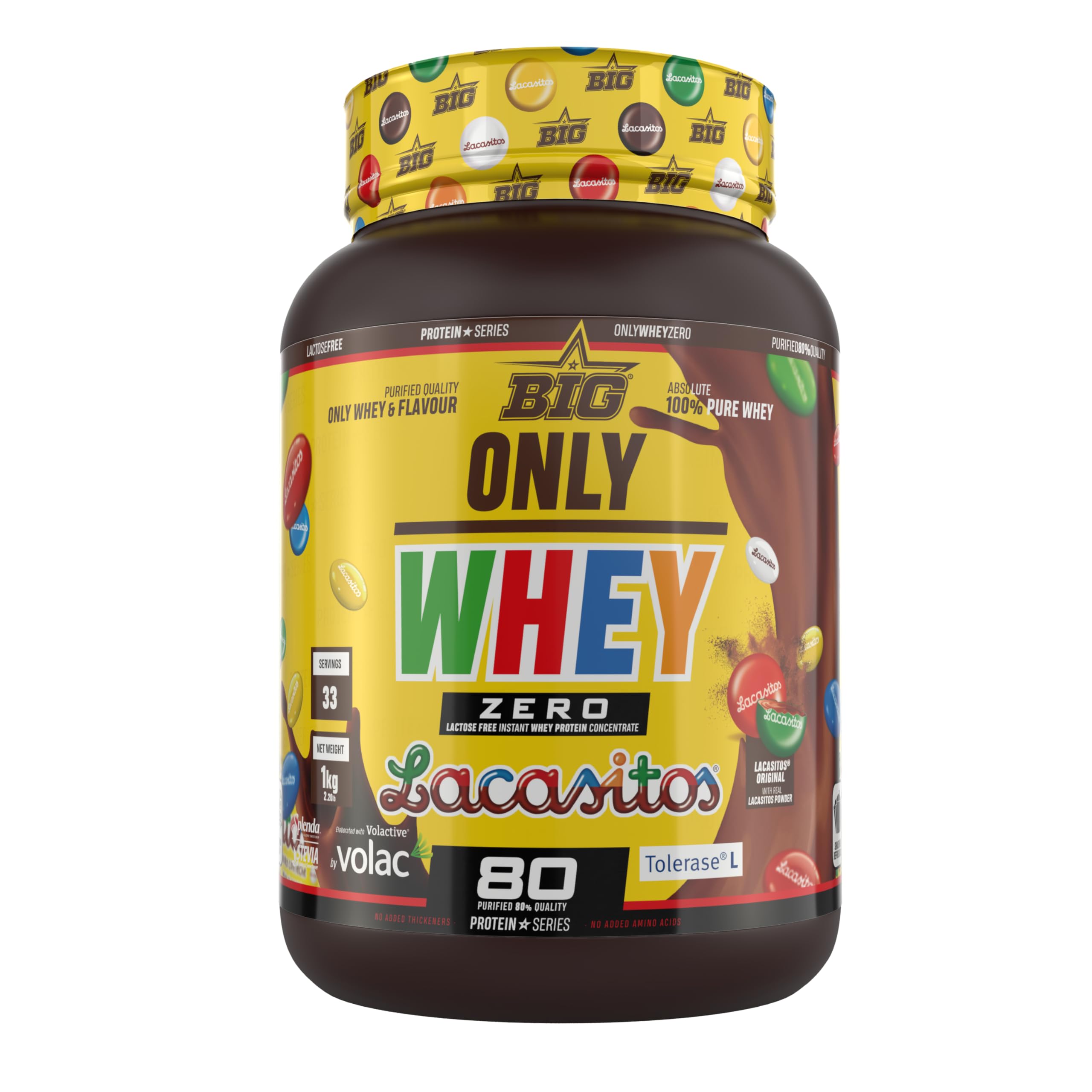 BIG - Proteinas Whey - Proteina en Polvo para Desarrollo de Masa Muscular y Recuperación - Materia Prima Premium - Whey Protein Sin Lactosa, Sin Azúcar, Sin Grumos (2Kg, Cacaolat)