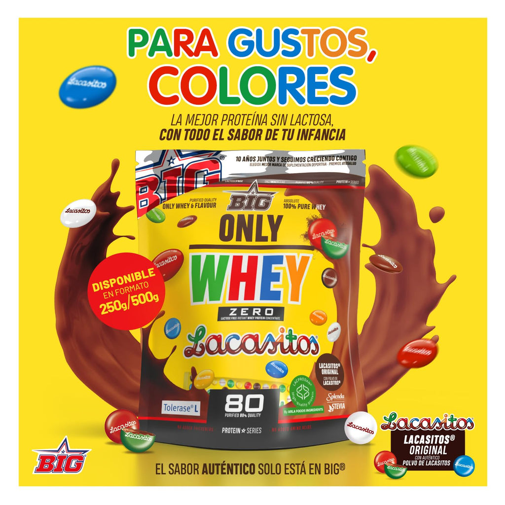 BIG - Proteinas Whey - Proteina en Polvo para Desarrollo de Masa Muscular y Recuperación - Materia Prima Premium - Whey Protein Sin Lactosa, Sin Azúcar, Sin Grumos (2Kg, Cacaolat)