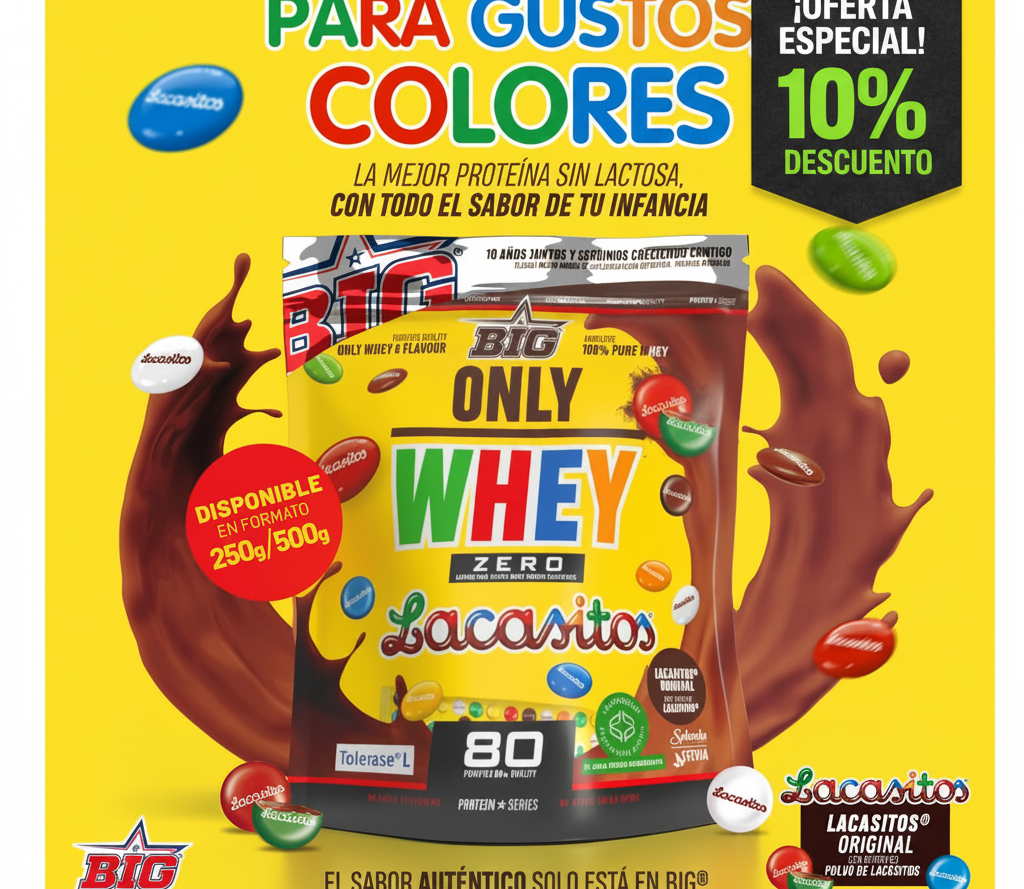 BIG - Proteinas Whey - Proteina en Polvo para Desarrollo de Masa Muscular y Recuperación - Materia Prima Premium - Whey Protein Sin Lactosa, Sin Azúcar, Sin Grumos (2Kg, Cacaolat)