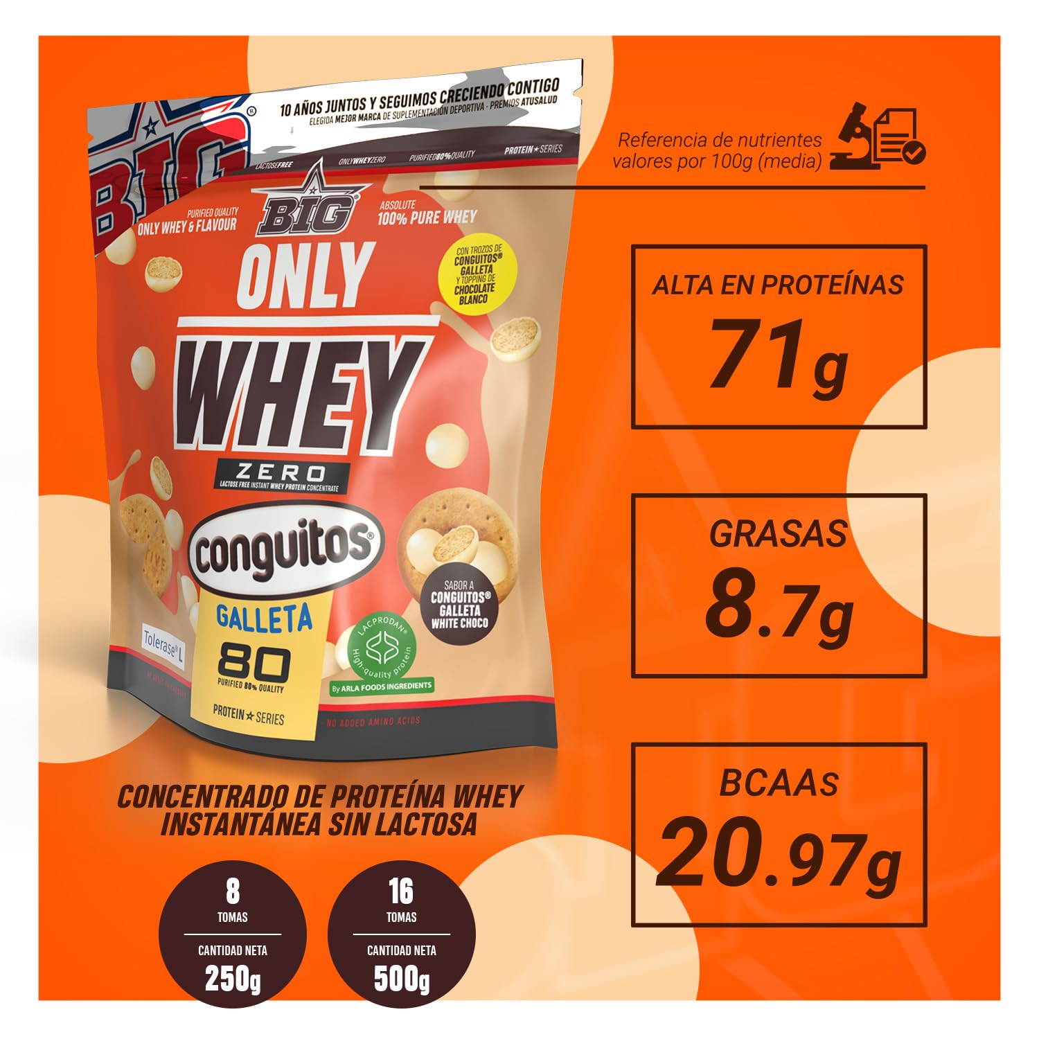 BIG - Proteinas Whey - Proteina en Polvo para Desarrollo de Masa Muscular y Recuperación - Materia Prima Premium - Whey Protein Sin Lactosa, Sin Azúcar, Sin Grumos (2Kg, Cacaolat)