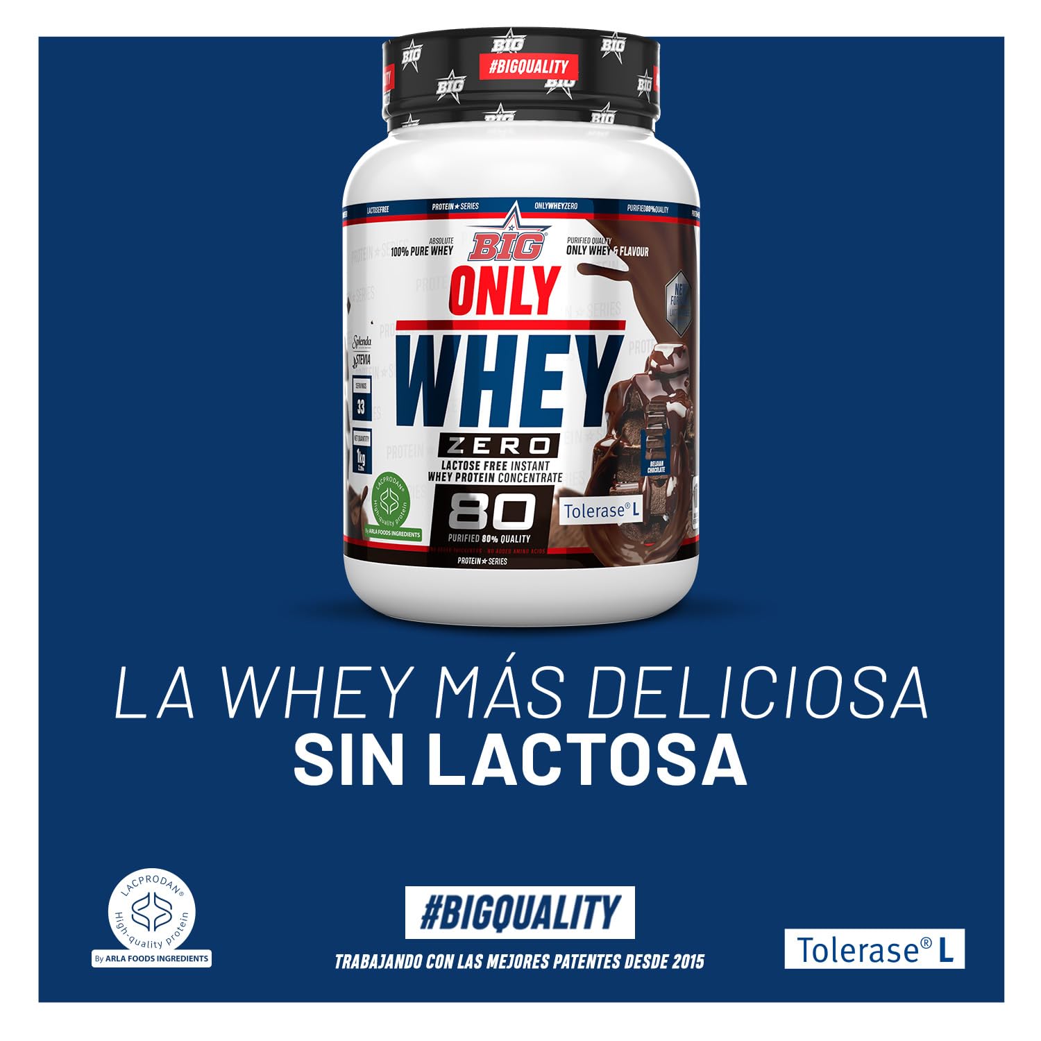 BIG - Proteinas Whey - Proteina en Polvo para Desarrollo de Masa Muscular y Recuperación - Materia Prima Premium - Whey Protein Sin Lactosa, Sin Azúcar, Sin Grumos (2Kg, Cacaolat)