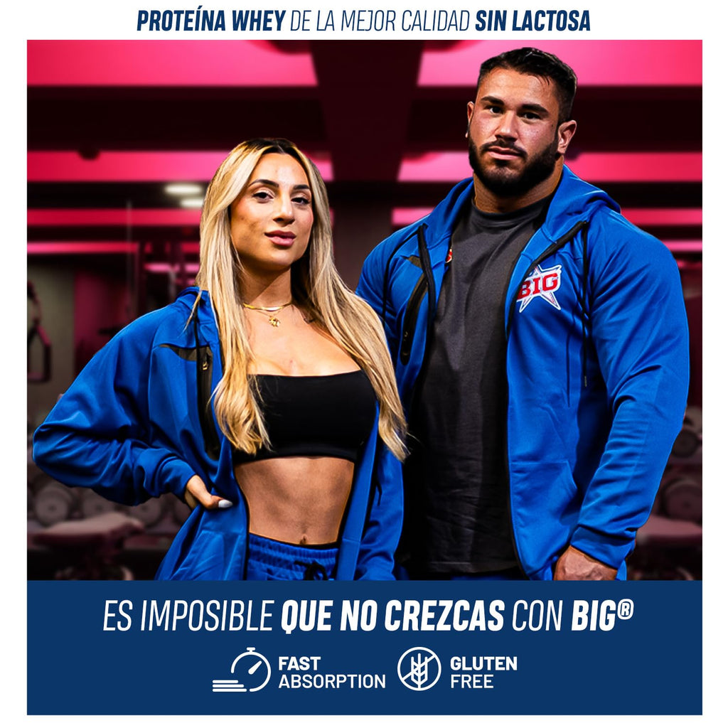 BIG - Proteinas Whey - Proteina en Polvo para Desarrollo de Masa Muscular y Recuperación - Materia Prima Premium - Whey Protein Sin Lactosa, Sin Azúcar, Sin Grumos (2Kg, Cacaolat)
