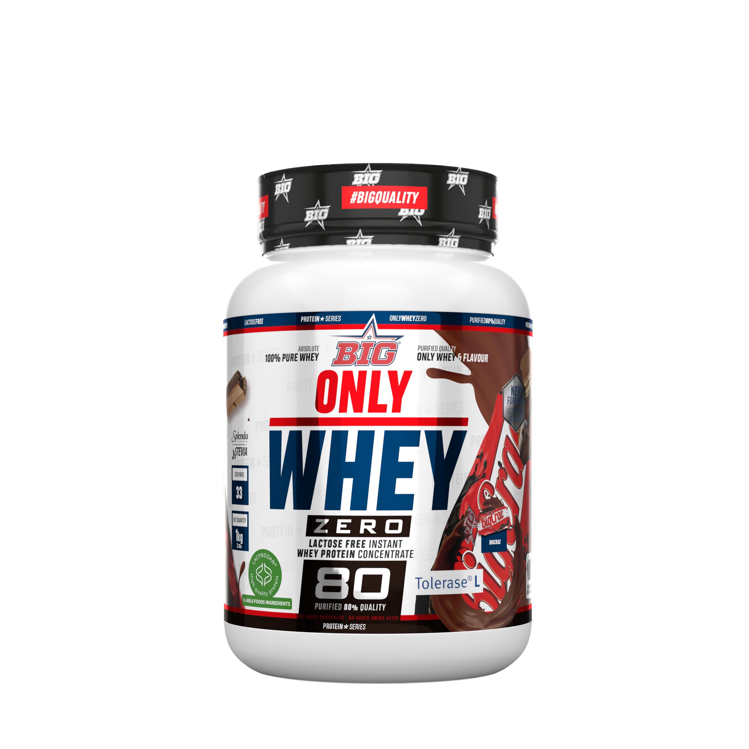 BIG - Proteinas Whey - Proteina en Polvo para Desarrollo de Masa Muscular y Recuperación - Materia Prima Premium - Whey Protein Sin Lactosa, Sin Azúcar, Sin Grumos (2Kg, Cacaolat)