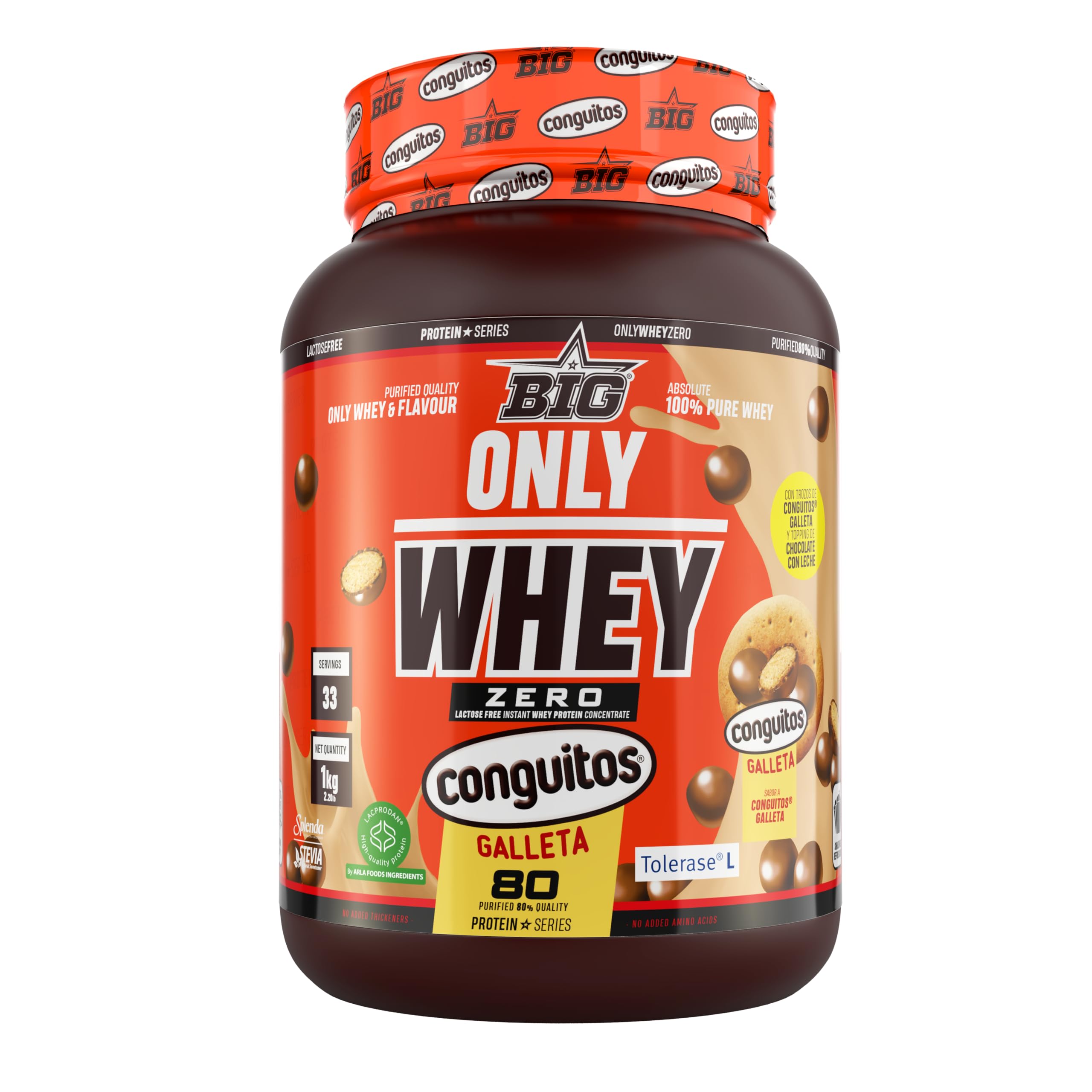 BIG - Proteinas Whey - Proteina en Polvo para Desarrollo de Masa Muscular y Recuperación - Materia Prima Premium - Whey Protein Sin Lactosa, Sin Azúcar, Sin Grumos (2Kg, Cacaolat)