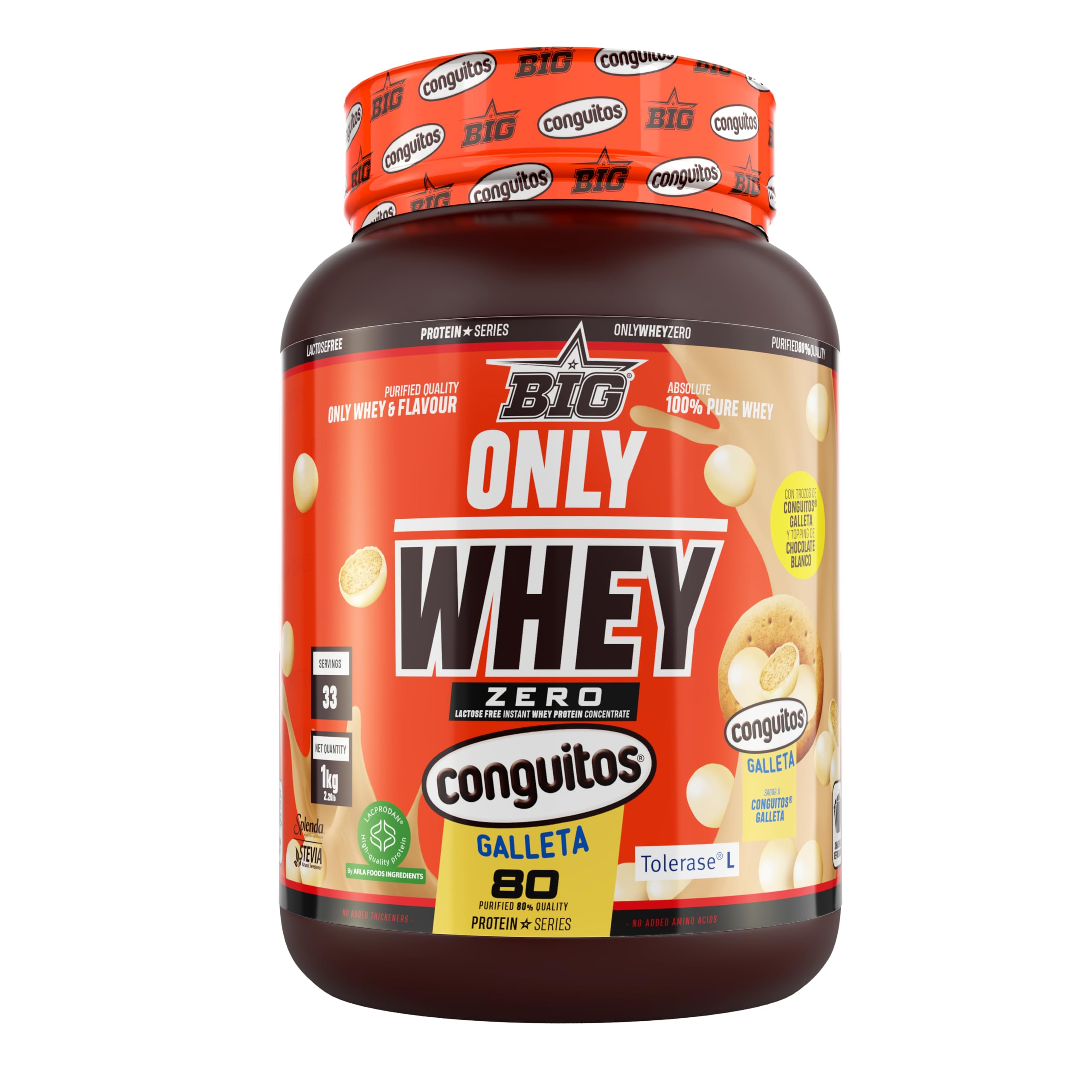 BIG - Proteinas Whey - Proteina en Polvo para Desarrollo de Masa Muscular y Recuperación - Materia Prima Premium - Whey Protein Sin Lactosa, Sin Azúcar, Sin Grumos (2Kg, Cacaolat)