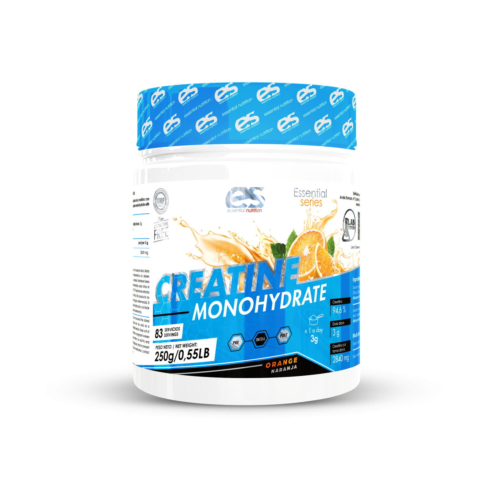 CREATINA MONOHIDRATO ESSENTIAL NUTRITION - 250g, Naranja