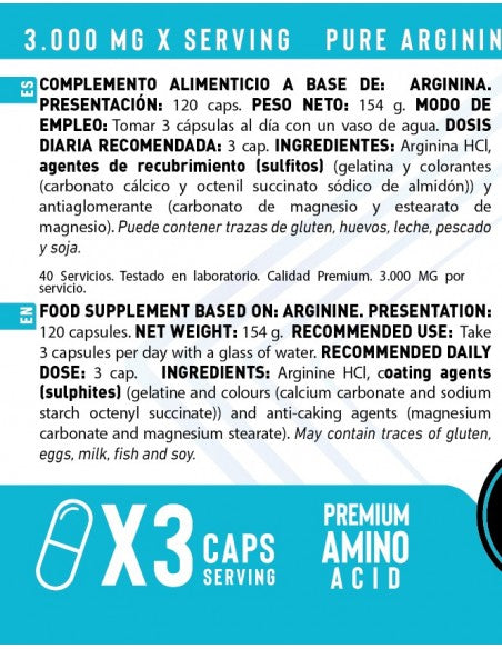 ARGININE 3.000 MG (120 Cápsulas) - Erix Nutrición imagen 5