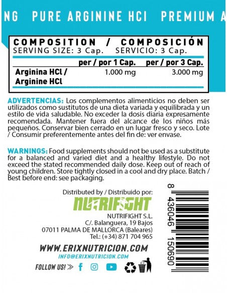 ARGININE 3.000 MG (120 Cápsulas) - Erix Nutrición imagen 6