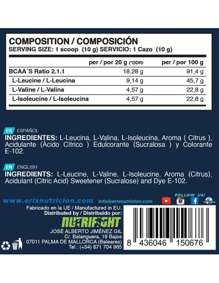 BCAA´S 2.1.1 500G (Sabor Limón) - Erix Nutrición imagen 8