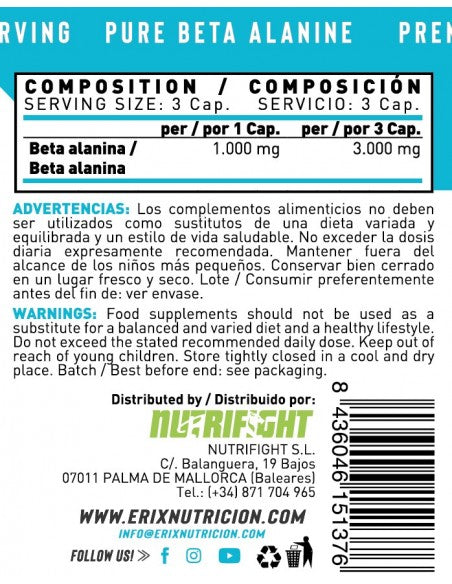 Beta alanine 3000 MG. 90 (Cápsulas) - Erix Nutrición imagen 6