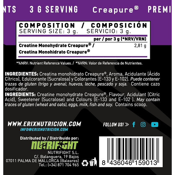 Creatina Creapure 300 G - Erix Nutrición imagen 5