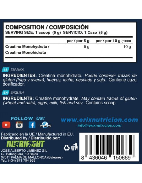 CREATINA MICRONIZADA 500Gr Neutra - Erix Nutrición imagen 4