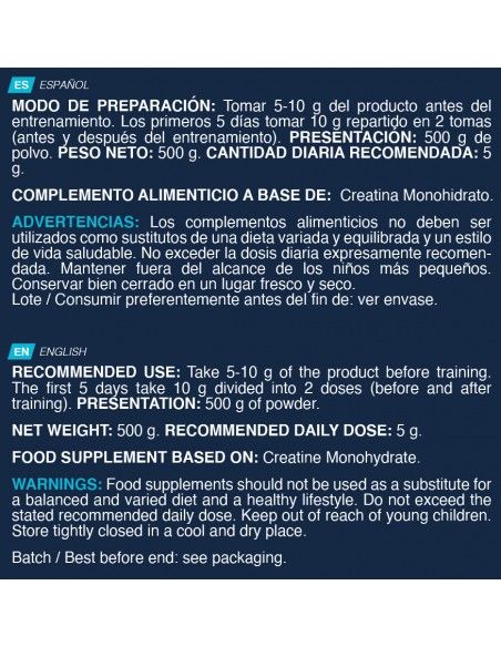 CREATINA MICRONIZADA 500Gr Neutra - Erix Nutrición imagen 3