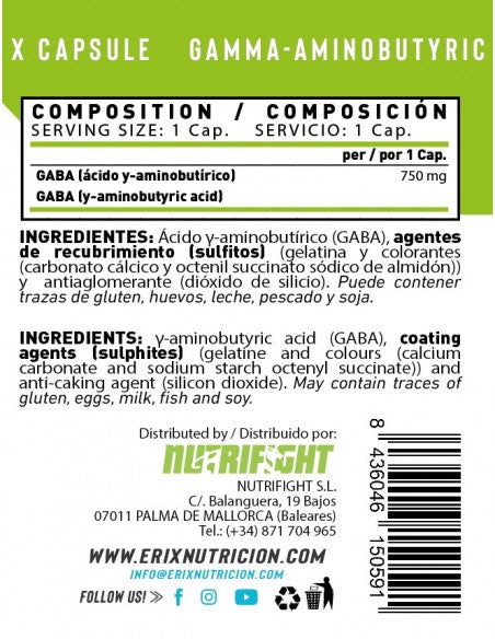GABA (100 Cápsulas) - Erix Nutrición imagen 5