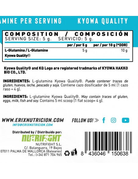 GLUTAMINA KYOWA 500 G NEUTRA - Erix Nutrición imagen 6