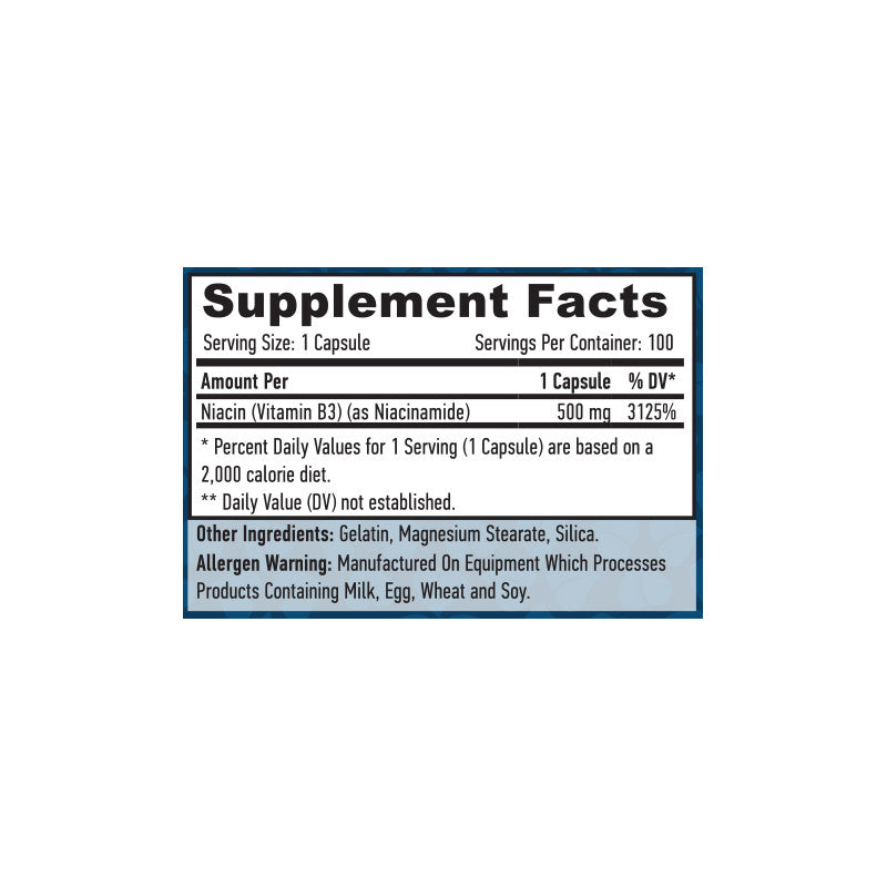 Niacin - Flush-Free- 500 mg - 100 Caps.