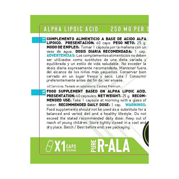 R-ALA 250 MG (60 Cápsulas) - Erix Nutrición imagen 4