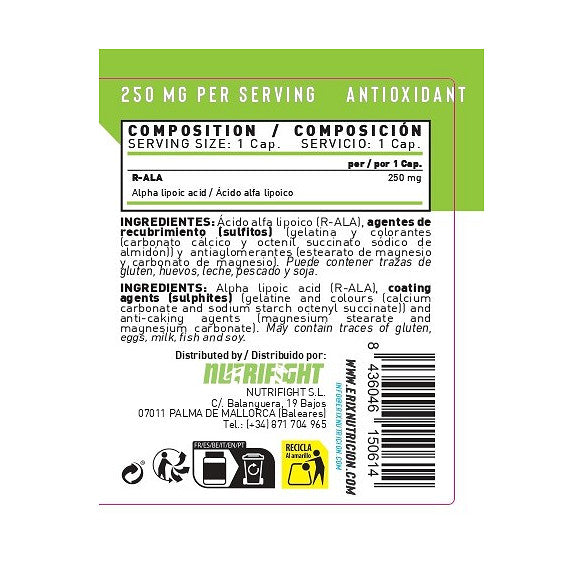 R-ALA 250 MG (60 Cápsulas) - Erix Nutrición imagen 5