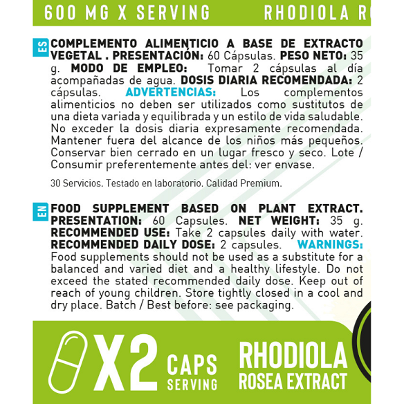 Rhodiola (60 capsulas) - Erix Nutrición imagen 5