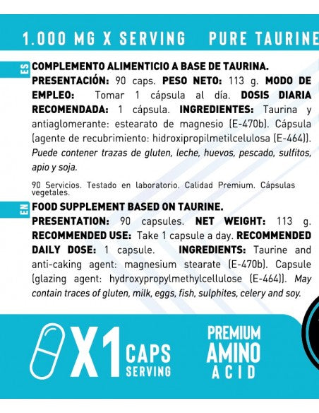 Taurina (90 Cápsulas) - Erix Nutrición imagen 5
