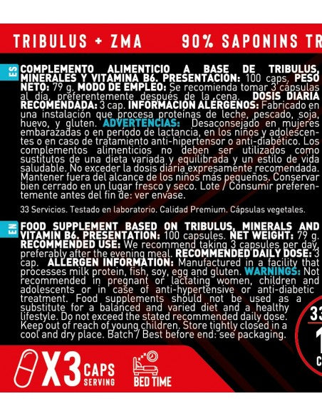 TRIBULUS + ZMA (100 Cápsulas) - Erix Nutrición imagen 5