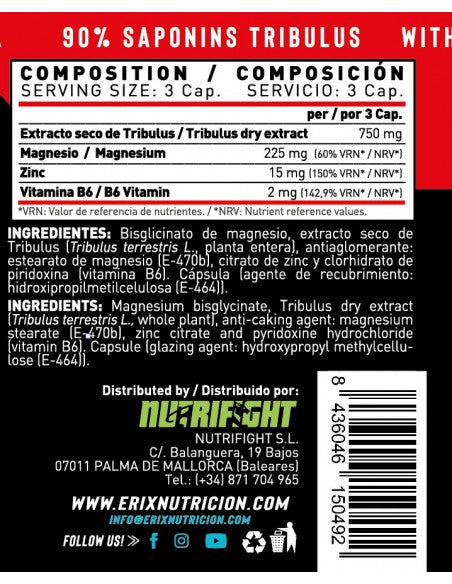 TRIBULUS + ZMA (100 Cápsulas) - Erix Nutrición imagen 6
